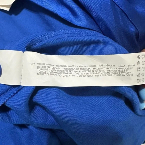 Zara Blue Wrap Around Long Sleeve Dress with Elegant Draping - Picture 11 of 11